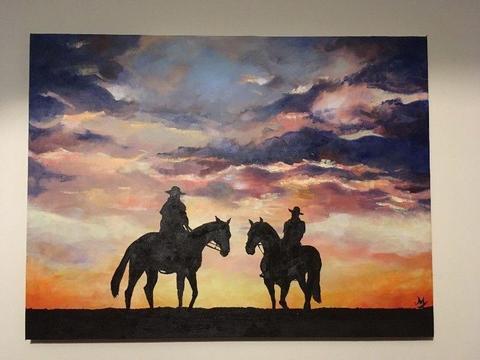 Wild West sunset landscape painting on canvas