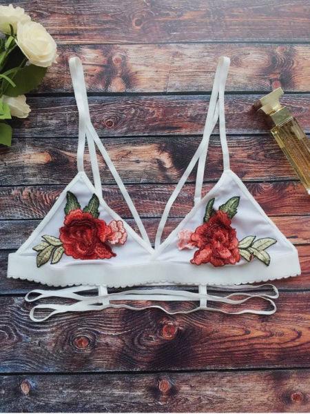 Embroidered rose long line bra