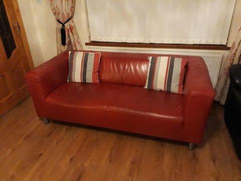Red leather 3 seater sofa for sale €150 ONO
