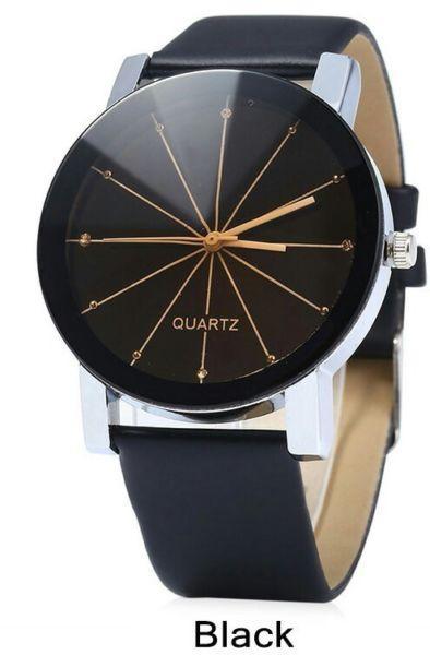 Brand new in packaging quartz watch real leather strap black in colour