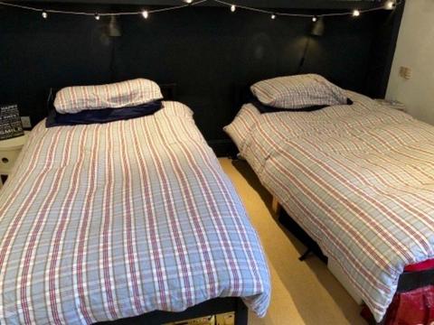 2 single beds with mattresses