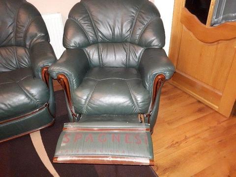 3 2 1 Natuzzi dark green leather suite for sale