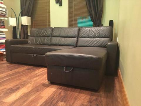 Brown leather right hand corner sofa for sale