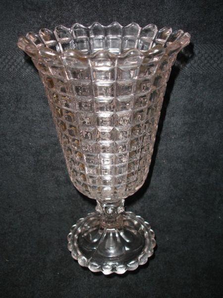 Antique Early American Glass Waffle Pattern 10” Vase