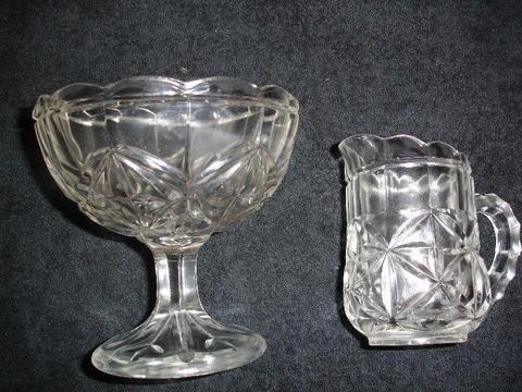 Antique Victorian Glass Sugar Bowl and Creamer