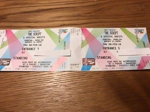 Two Script tickets for Thurs 8Th Feb. Standing Tickets at face value