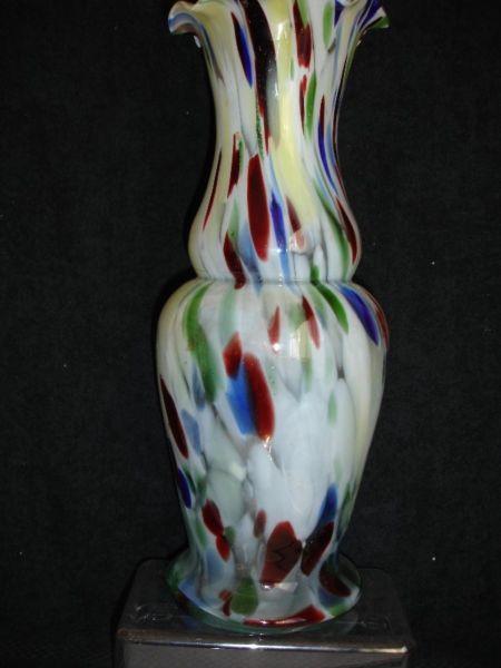 Large Multi Colour Spatter Vase Ruffled Top 14”