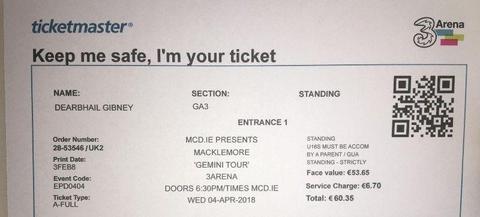 Macklemore Concert Dublin 3 Arena April 4th