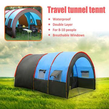 Outdoor 8,10 people camping tent waterproof tunnel double layer large capacity canopy sunshade