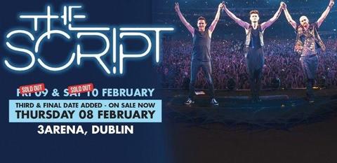 2 Standing Tickets for The Script, Saturday 10th February, 3 Arena