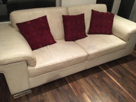 3 seater & 2 seater off-white leather sofas