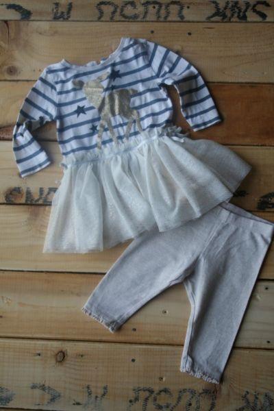 Baby girl next long sleeves top with tutu and leggings 3-6 months