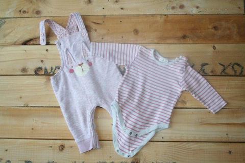 Next baby girl dungaree and long sleeves vest 3-6 months
