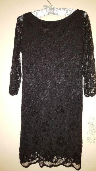 Designer LBD lace dress, backless, never worn, size UK 12