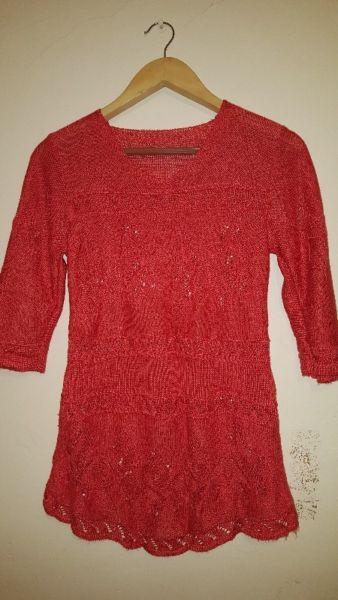 orange knitted top, barely worn, size UK 12