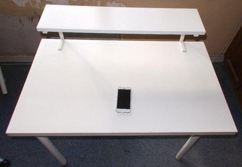 White Ikea table 100x60 + shelf