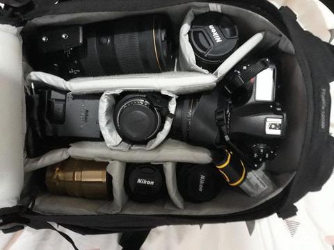 Nikon D850 camera with lenses and accessories