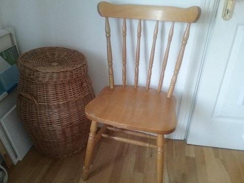 2 kitchen chairs and large laundry wicker basket