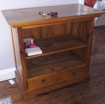 Solid Wood open cabinet - two shelves, two drawers