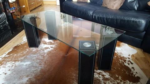 Glass & Leather Coffee Table