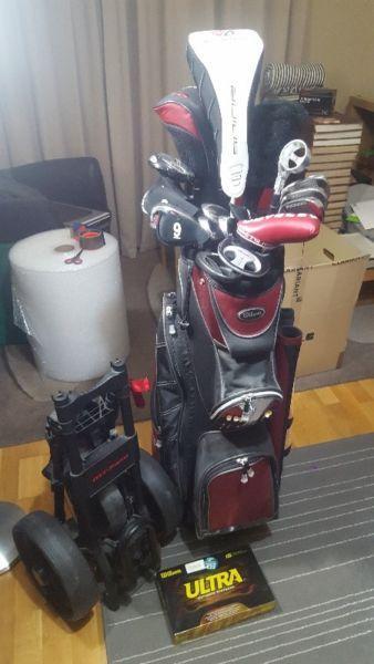 ENTIRE GOLF BAG, CLUBS, CADDY, ETC, LOTS OF EXTRAS INCLUDED