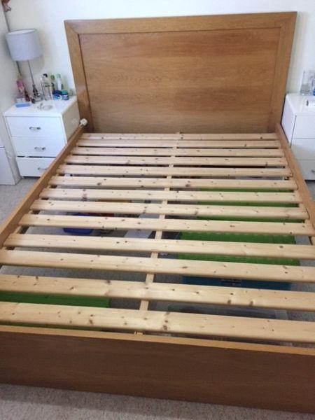 Solid oak King Size Bed with Bed Side