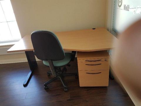 beech office desk with chair and matching pedistal