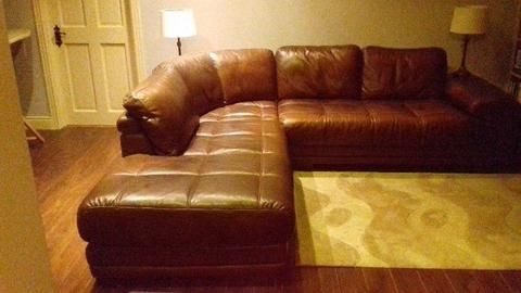Leather Corner Sofa with 2 lampshades