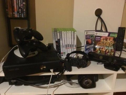 XBox360 plus Kinect, 2 controllers, selection of games,