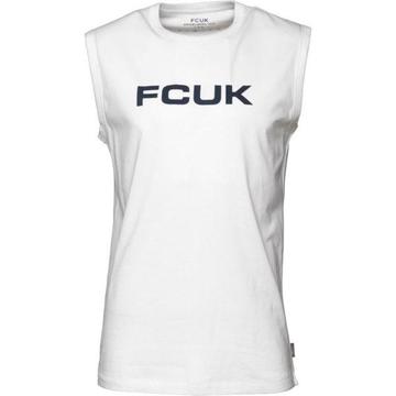 French Connection (FCUK) Mens Sleeveless Vest - White With Navy Logo (Size L) (Brand New With Tags)