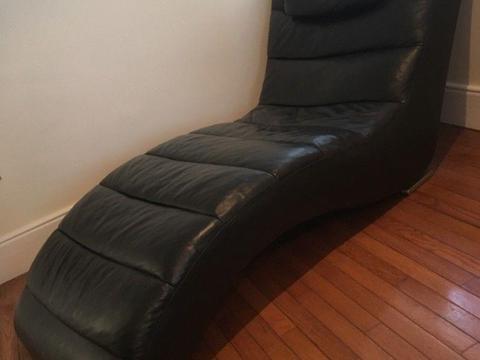 Black genuine leather chaise longue