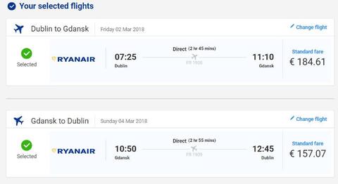 Flight from Dublin to Gdansk