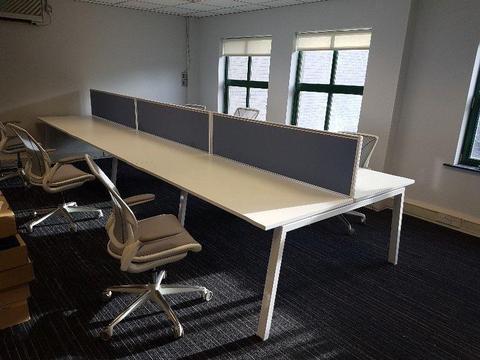 6 person white executive bench desk system