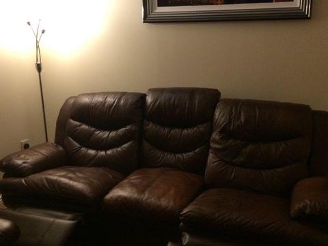 3 seater and 2 seater Brown leather recliner