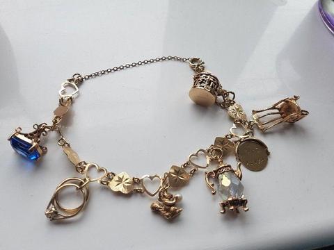 Vintage Charm Bracelet 9ct Gold for Sale