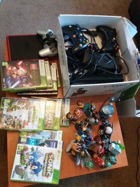 XBox360kinect 4g and 10 games, wii scylanders consoles +characters all in good condition