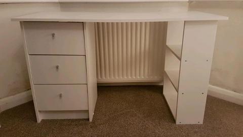 White Dressing Table/ Desk with drawers and shelving