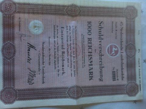 Genuine GERMAN WW2 WAR BOND / LOAN CERTIFICATE