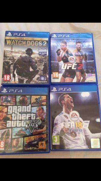 4 PS4 games + PlayStation Network Voucher : Fifa 18, UFC 2, GTA V, Watch Dogs 2 (Gold edition)
