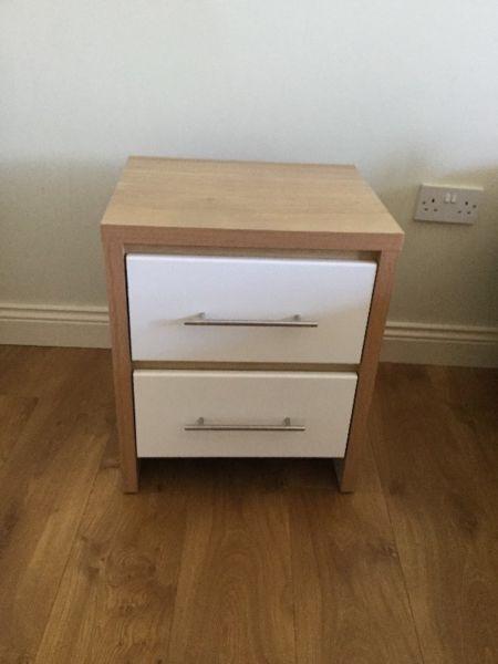 Bedside Lockers white and oak x 4 - 2 Good condition 2 tops marked