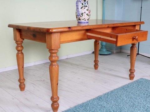 Solid Pine Farmhouse Table With Drawer