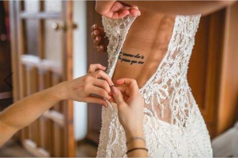 Hand tailored glamorous wedding dress + veil - top quality materials