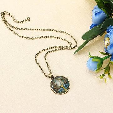 Vintage glass round tree of life faith moonlight charm necklace for women and men