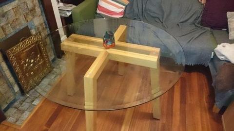 Glass Table With Solid Pine Wood Legs