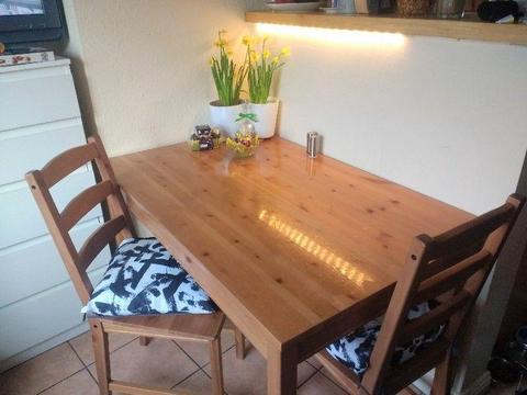 Wooden dinning table and 2 chairs
