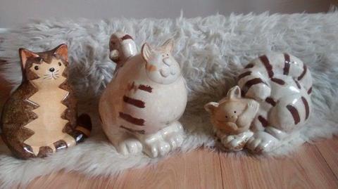 3 Ceramic Cat Statues Home Decor, New