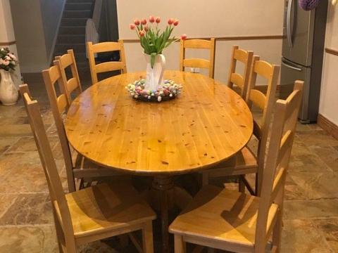Solid Pine Table with 8 chairs for sale