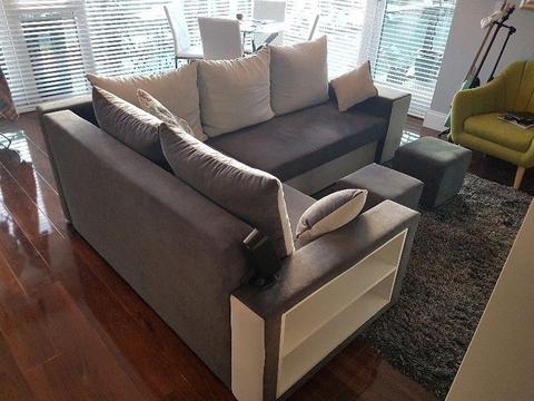 Corner Couch (New) - Fold out bed and integrated storage - NEW