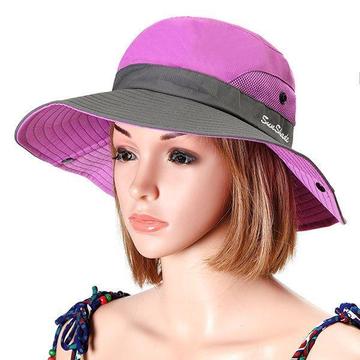 Women summer mesh breathable fsherman hat outdoor travel foldable sunscreen visor bucket hat