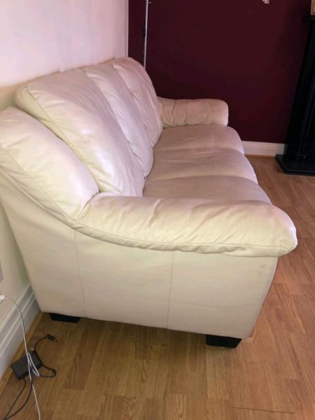 Genuine Leather Couch - Cream